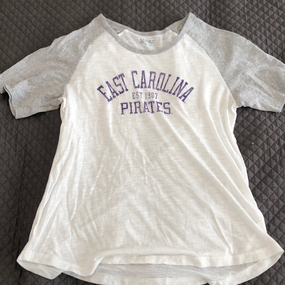 Gray, white, and purple shirt